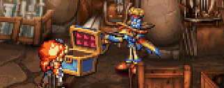 Scene from the game Legend of Mana where the bird man Pokeihl opens a Jack in the Box