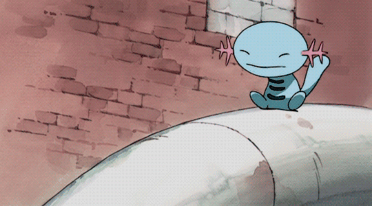 Scene from the Pokemon anime where a Wooper goes down a slide