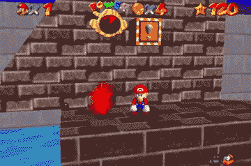 Scene of a glitch Mario death in Super Mario 64