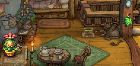 Scene from the game Legend of Mana where Lil Cactus runs to write his diary