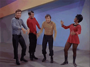 Scene from Star Trek where the a group claps and dances