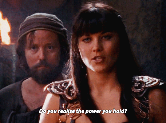 Scene from the show Xena: Warrior Princess where Xena asks 'Do you know the power you hold?'