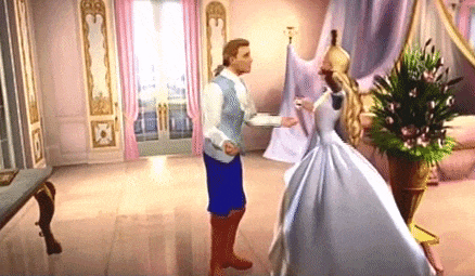 Scene from an animated Barbie movie where Ken dances in a goody way