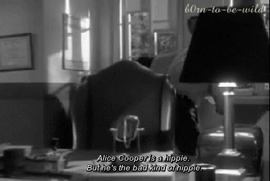 Scene from Monk where Alice Cooper commits an imaginary crime over an antique chair 1