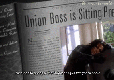 Scene from Monk where Alice Cooper commits an imaginary crime over an antique chair 2