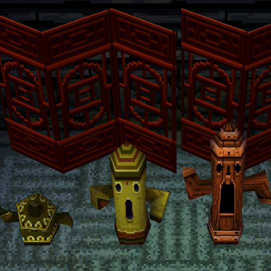 Scene from Animal Crossing where three Gyroids move
