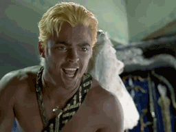 Scene from the show Xena: Warrior Princess where Cupid gives a cheesy thumbs-up